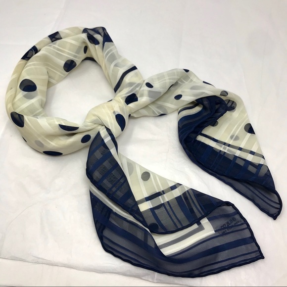 Chanel Navy & White Silk Chiffon 90cm Scarf - Picture 2 of 9